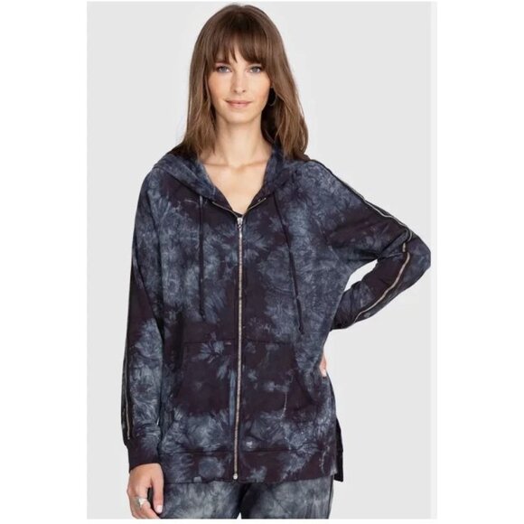 Johnny Was Calme Blue Tie Dye Hooded Zip Up Sweatshirt Size XS - Picture 3 of 9